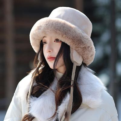 Chapeau Femme Chaud Coupe-vent Peluche Chapeau Bassin Femme Daim Peluche Cache-oreilles Chapeau Petit Visage Épaissi Chapeau Bob