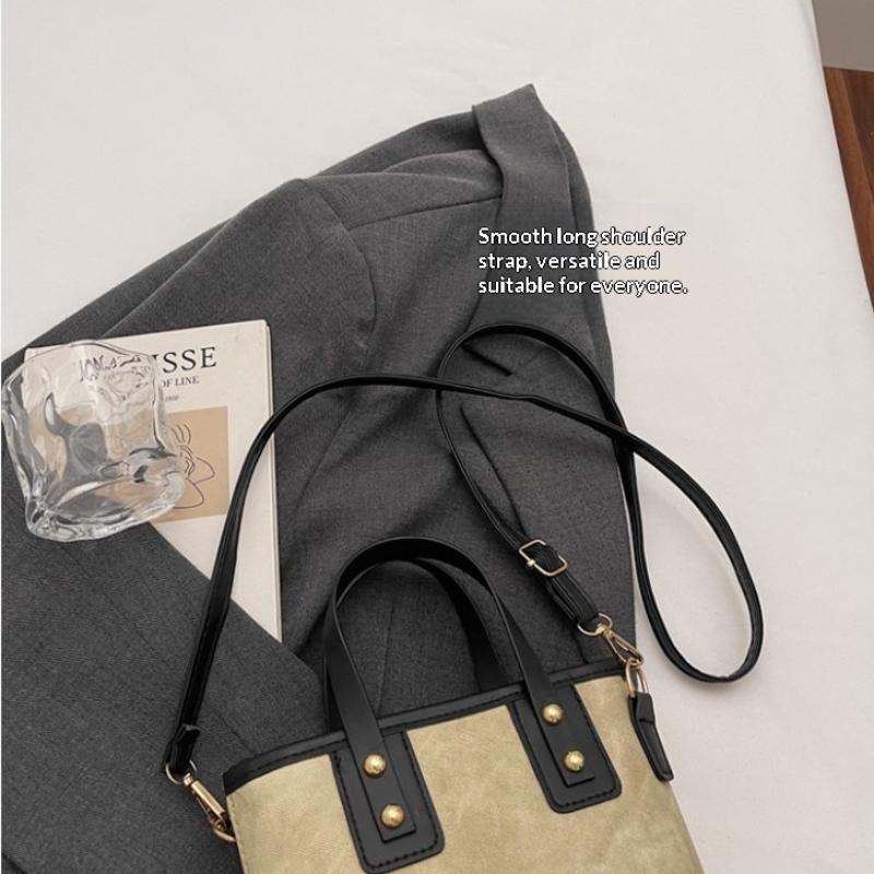 Small Square Crossbody Bag For Women Trendy Versatile Bucket Handheld Bag Color Blocked Shoulder Bag