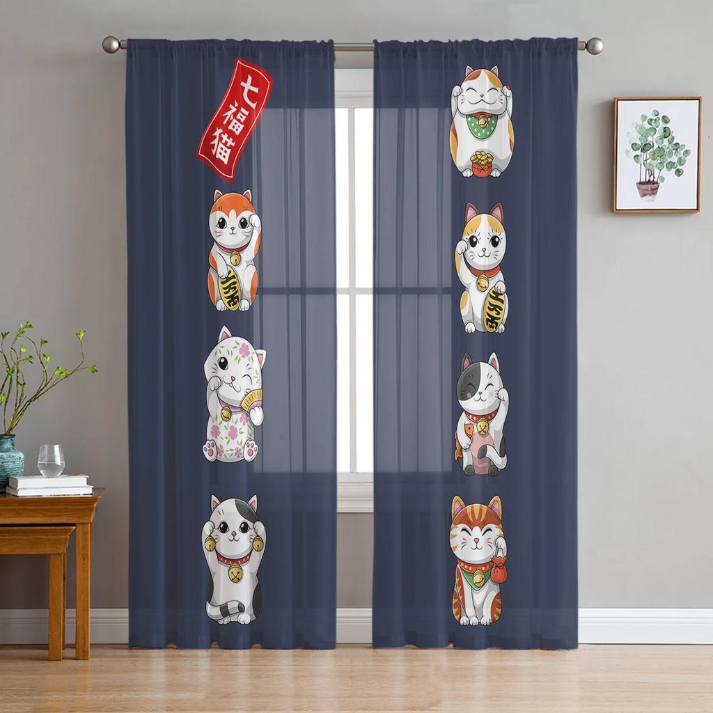 Japanese Kitchen Sakura Texture Sheer Curtains for Living Room Decoration Window Curtain Kitchen Tulle Voile Organza Drapes