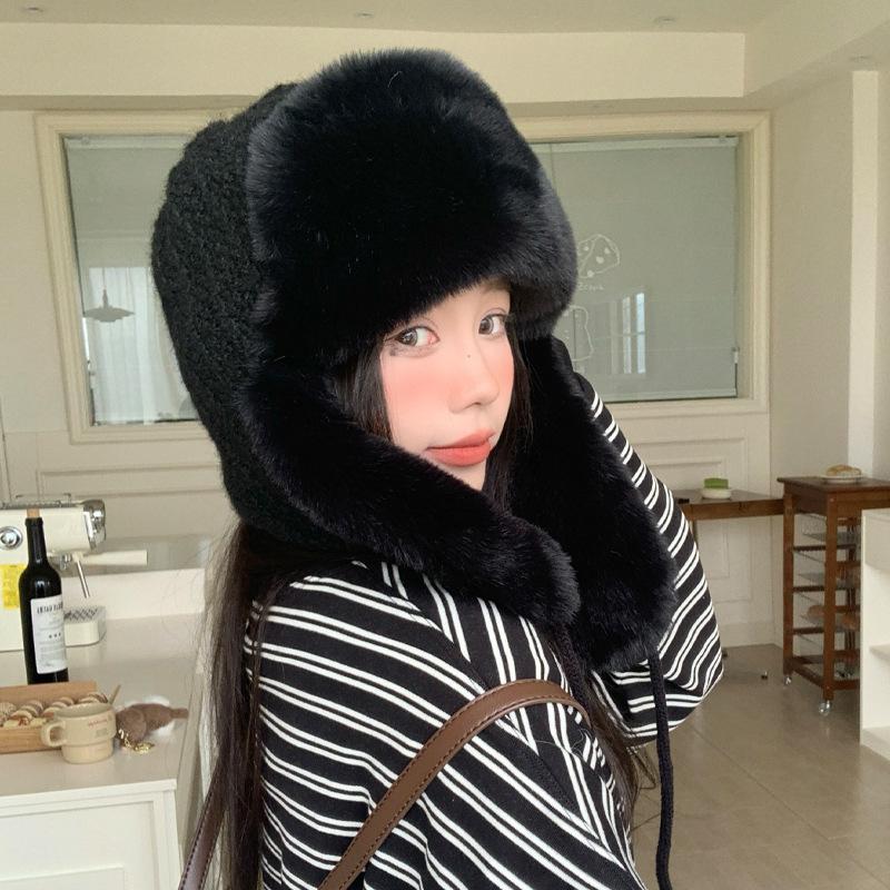 Wind Resistant Lei Feng Hat Outdoor Riding Warm Plush Hat Ear Protection Neck Protection Hat Riding Electric Bike