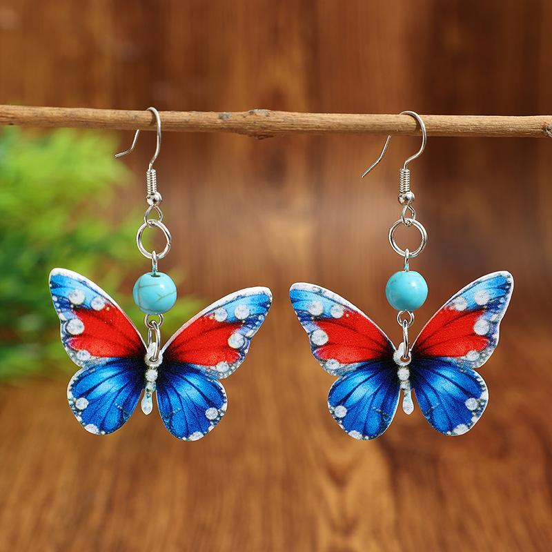 Fashion Gradient Color Butterfly Earrings Fresh Forest Vibe Dangle Earrings Niche Retro Design Stylish Ear Jewelry For Women