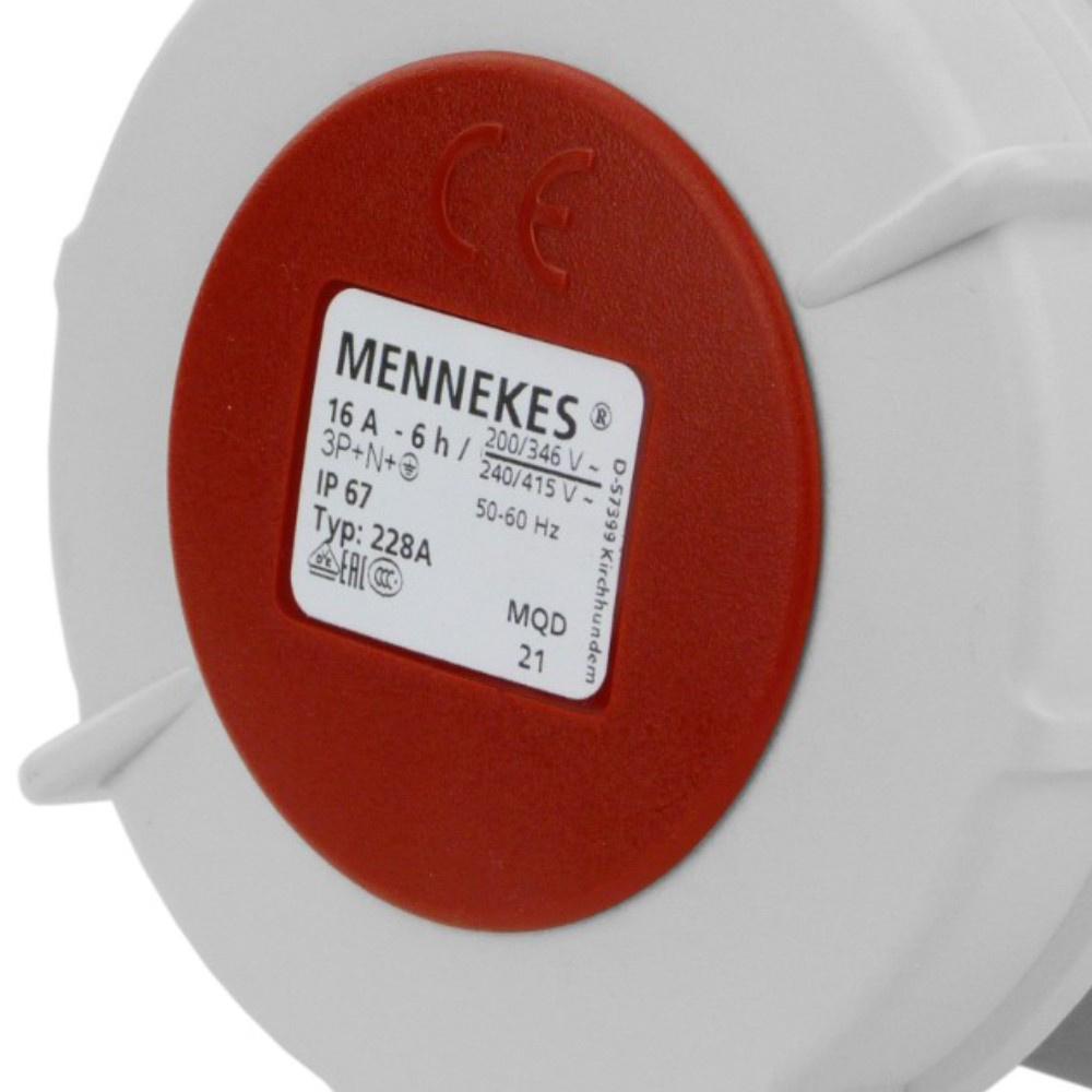 Panel Mount Power Socket Straight 16A 5P 400V Ip67 Hermetic Red