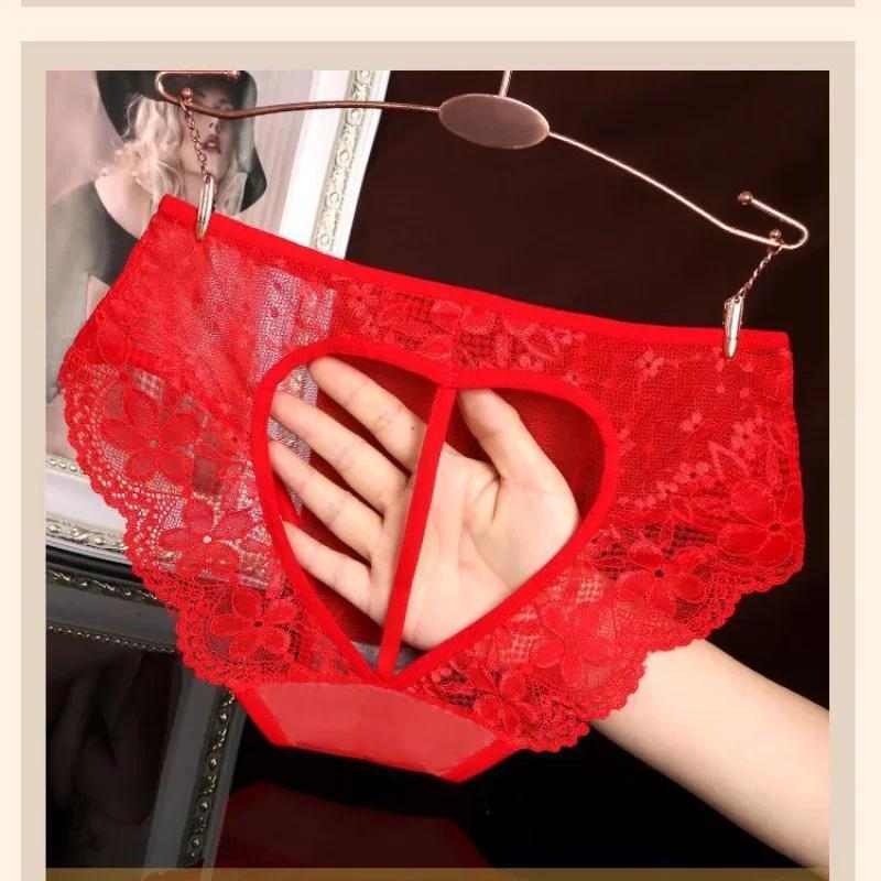 Women'S Panties Summer Thin Lace Floral Hollowed Underwear Open Butt Thong Lingerie Low Rise Transparent See Through Briefs