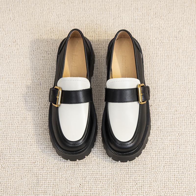 Fashion Shoes Women Loafers Genuine Leather Spring Big Size British Style School Girl Shoes Color Matching Fashion Oxford Shoes Women