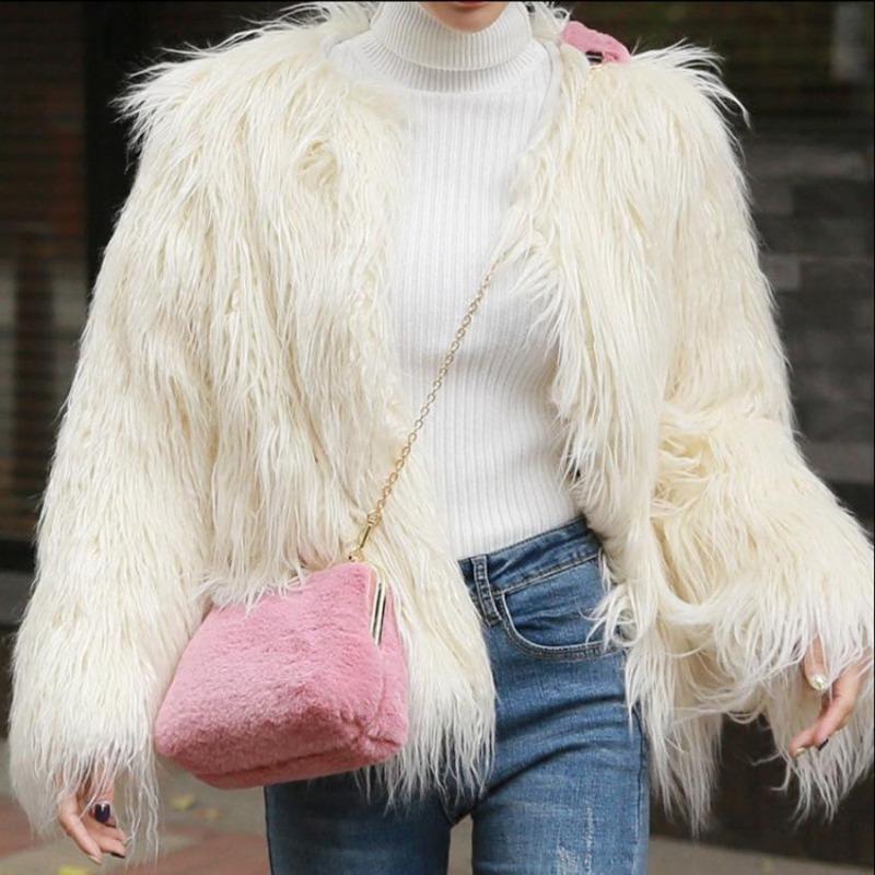 utumn and winter new imitation beach wool fur coat women's medium and long slim fashion thin lamb long wool coat