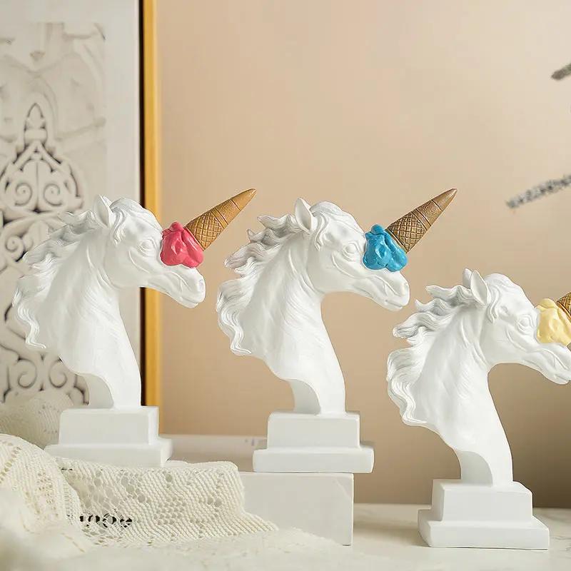 Resin Handicraft Unicorn Decorative Figurines Ice Cream Horse Funny Artificial Animal Sculpture Home Decor Accessories Crafts