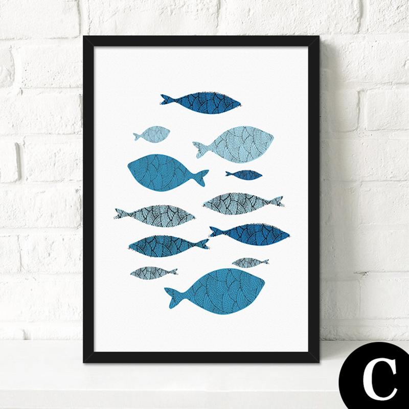 3 sätze Mediterranen stil dekorative malerei abstrct blau fisch zimmer moderne einfache malerei frische schlafzimmer wand poster