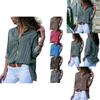 Women Autumn Striped Floral Long Sleeve Button V Neck T Shirt For Casual Chic