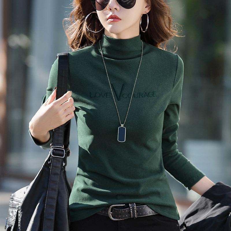 Women's 3XL Top Black German Velvet Turtleneck Plus Velvet Bottoming Shirt Autumn and Winter Versatile Thickened Long-sleeved T-shirt