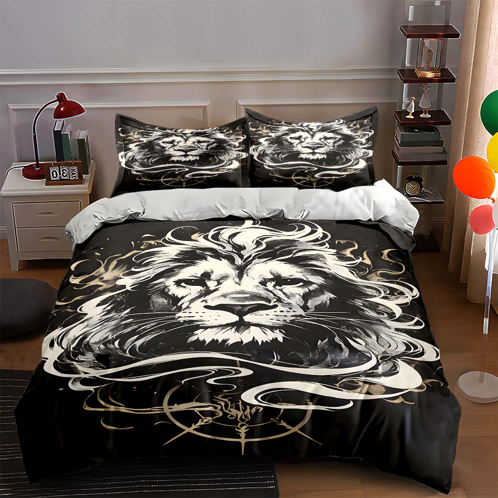

Regal lion illustration Bedding Duvet cover sets Duvet covers Pillowcases gifts (1 * Duvet Cover 2 * Pillowcases, without duvet insert) 135x200cm