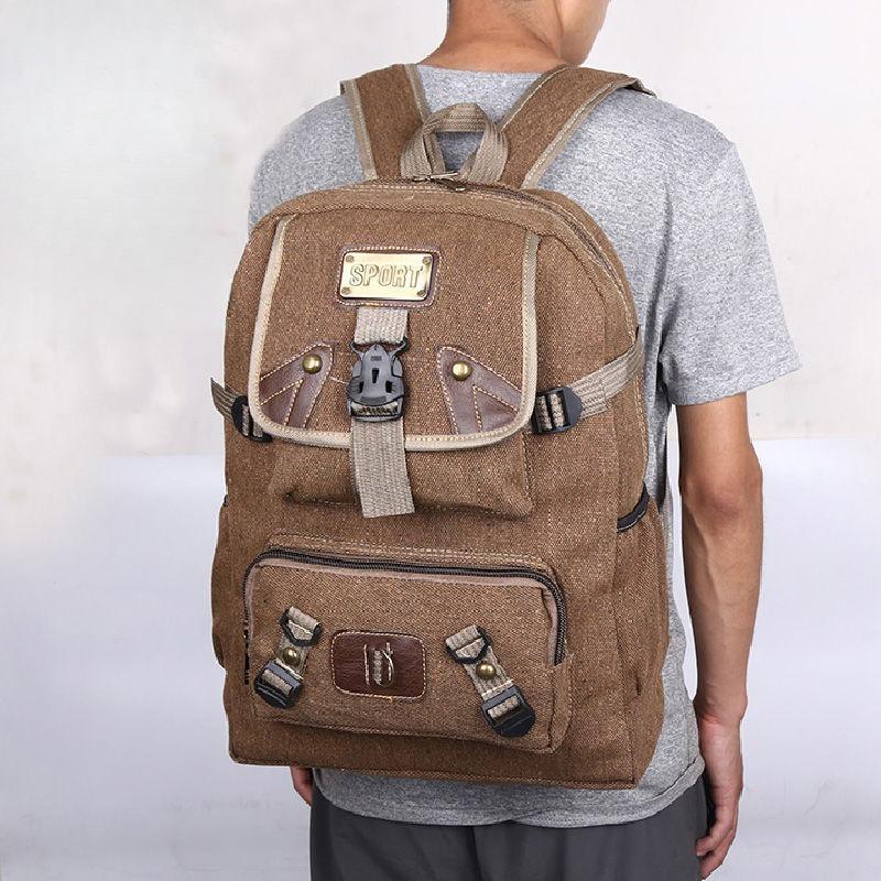 Men's Canvas Backpack with Large Capacity Multifunctional for Outdoor Sports Student Schoolbag Women's Travel Backpack