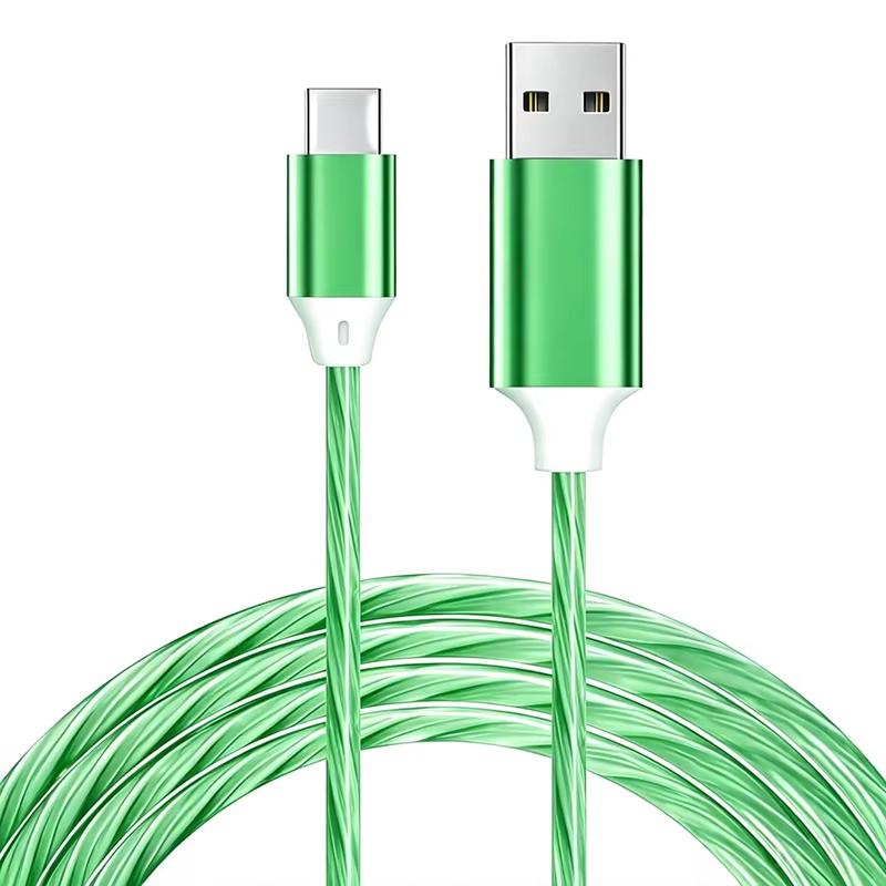 USB Fast Charging Cable LED Flowing Light Effect Waterproof Durable Cord for Car Outdoor Camping Phone Charge