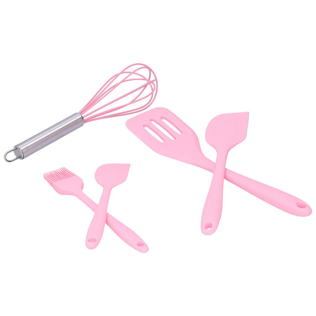 Cooking Spatula Set Silicone Baking Scraper Heat Resistant Kitchen Utensil(Pink )
