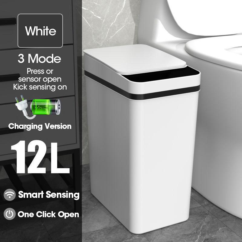 Bathroom Smart Sensor Trash Can 12L Waterproof Induction Waste Bin Electric Touch Wastebasket for Kitchen Bedroom Garbage