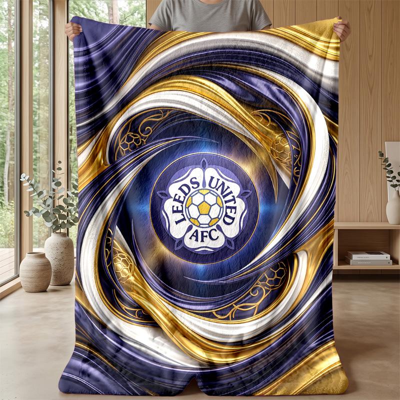 Leeds United Football Print Flannel Blanket, Soft Warm Lightweight Throw Blanket for Sofa Bed Camping