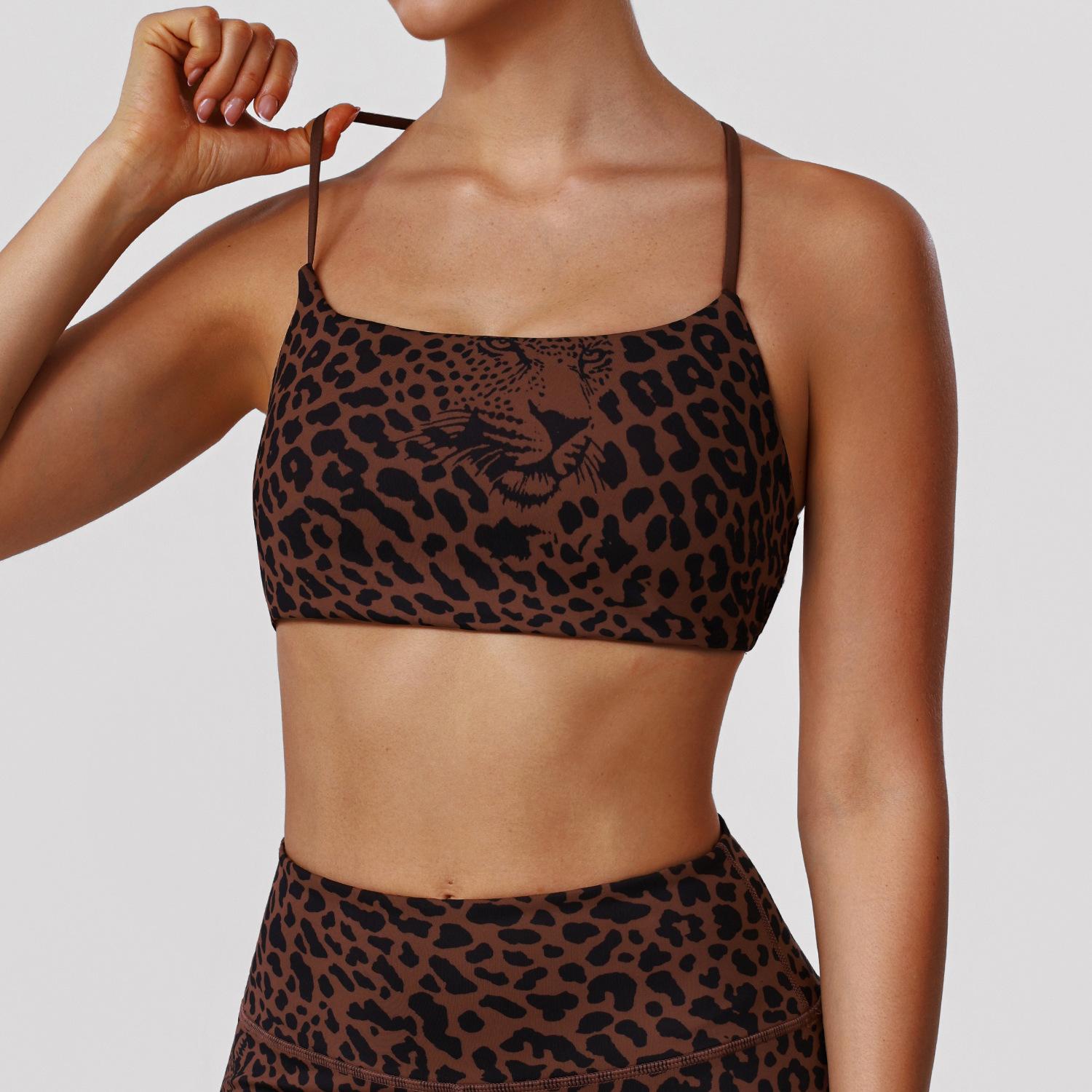 Women s Leopard Print Thin Strap Sports Bra Square Neck Workout Yoga Crop Top with Chest Pad S малиновый