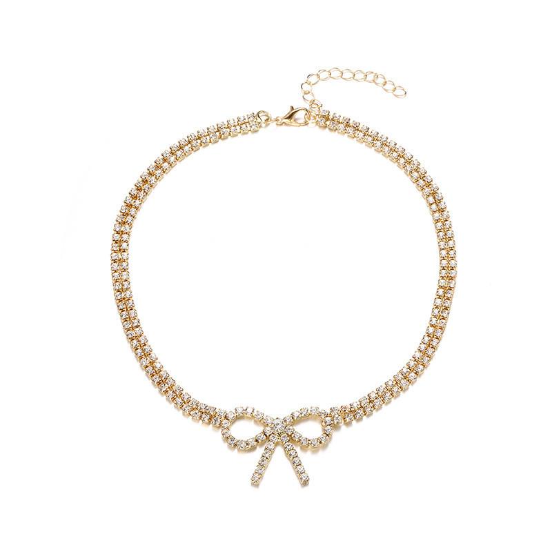 Alloy Butterfly Bow Necklace For Women With Multilayer Design And Elegant Pendant