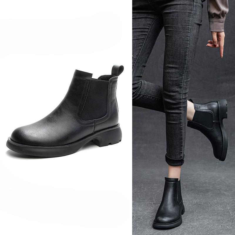 

Универсальные ботинки Женская обувь Ботинки на толстом каблуке с мягкой подошвой Низкие ботинки с круглым носком 41 чёрный