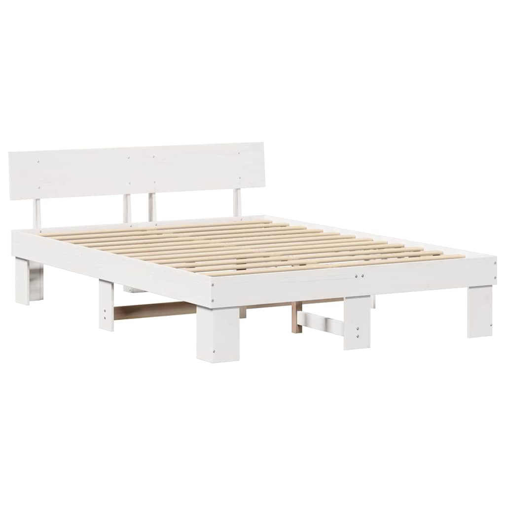 Bed Frame with Headboard White 140 x 200 cm Solid Pine Wood
