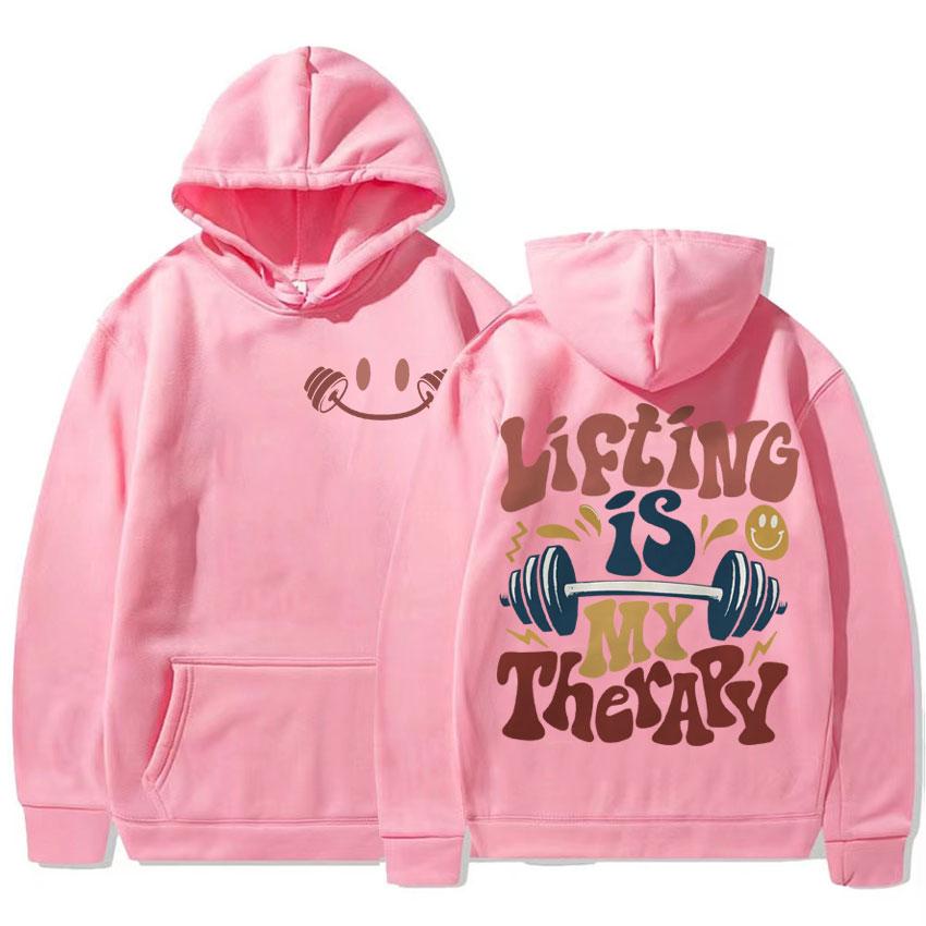 Funny Muscle Mommy Gym Hoodies Lifting Is My Therapy Aesthetic Graphic Sweatshirt Men Women's Autumn/Winter Casual Fleece Hoodie