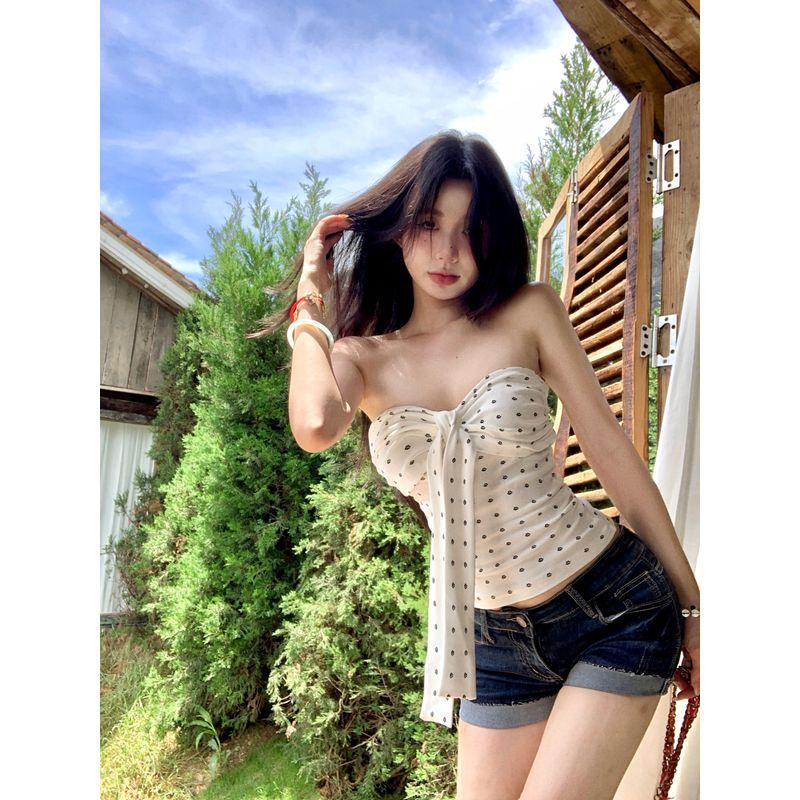 

Kumikumi Sweet Gyaru Style Cat s Paw Twisted Tube Top Vest Women clothes Summer Niche Chic Slim fit Slimming Top White M