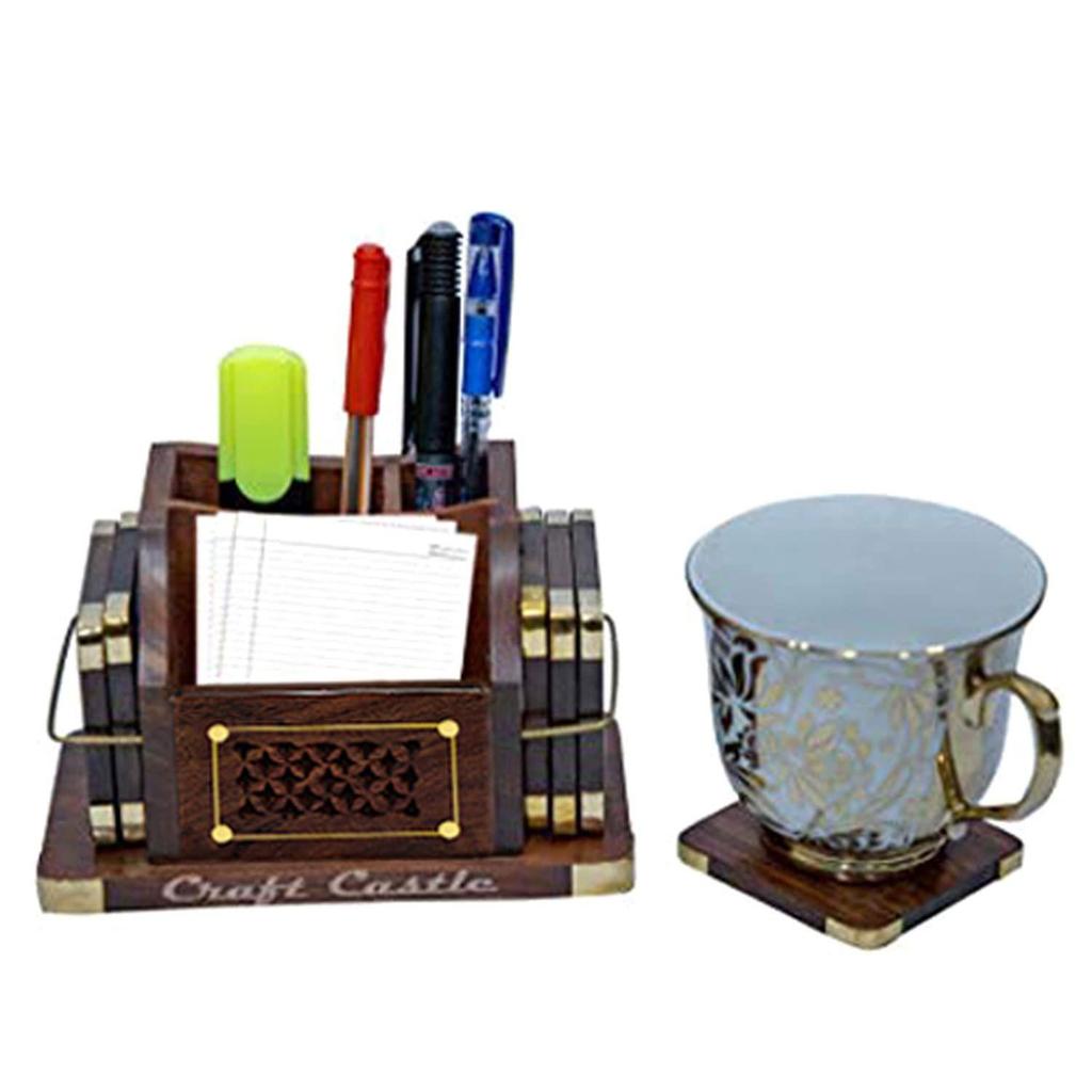 Hölzerne Getränkeuntersetzer, Holz Tischuntersetzer Set mit 6 Stück für Kaffeetassen, Teetassen, Bierdosen, Barbecher und Wassergläser