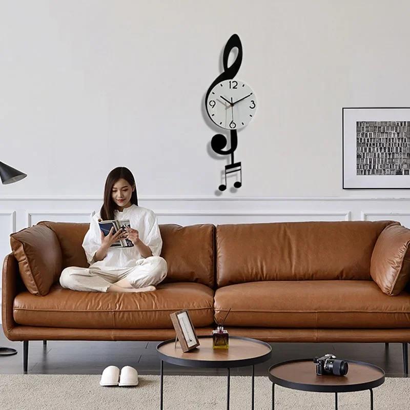 Creative Fashion Music Symbols Living Room Swing Wall Clock Home Decoration Simple Clock Modern Design Silent Swing Wall Clock