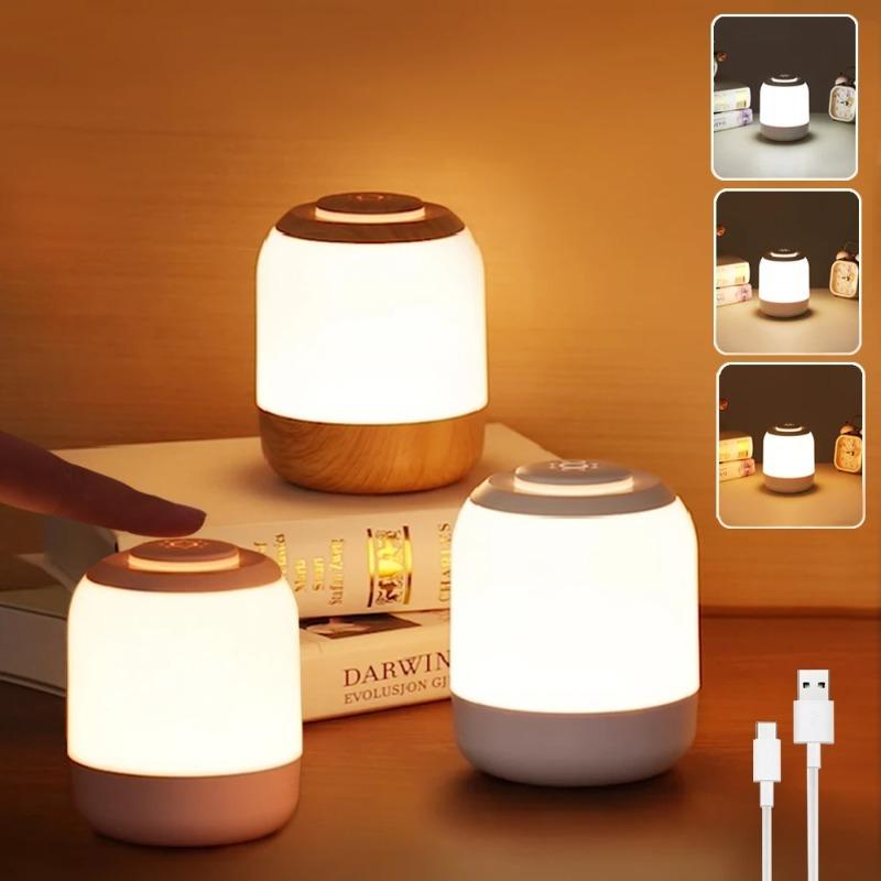 Touch Rechargeable Three-Color Dimming Night Light Bedroom Sleep Lamp Eye Protection Soft Light Bedside Table Lamp For Sleeping