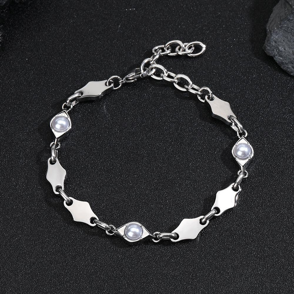 Hot Selling Stainless Steel Rhombus Splicing Obsidian Bracelet for Men and Women, Non-Fading Jewelry, High-End Simple Bracelet