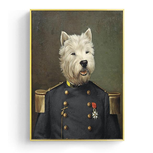 Vintage Classy Dog Impersonate Wall Art Posters Prints Animal Wearing Coat Canvas Painting Wall Picture for Living Room Decor