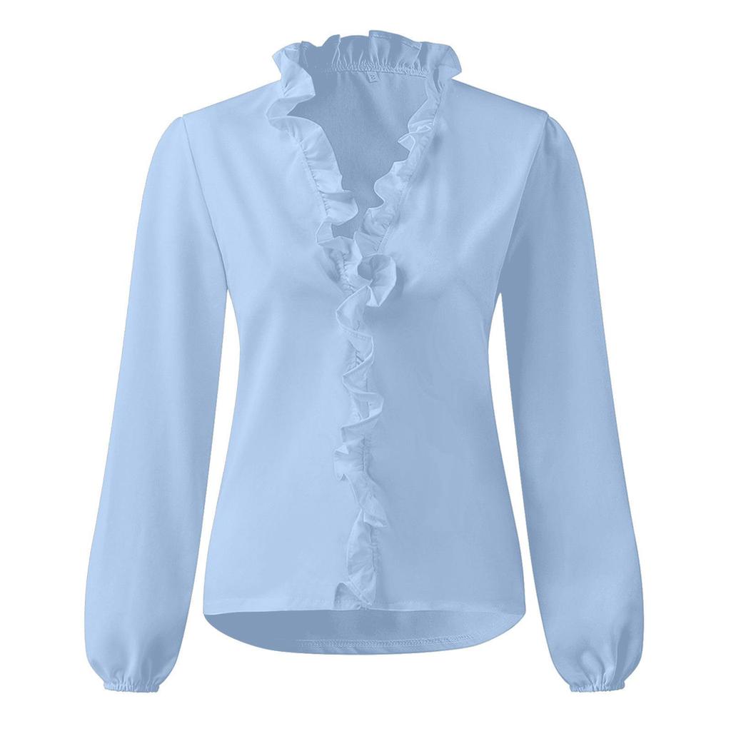 2026 European American Spring/Summer New Style Women's Long Sleeve Ruffle Shirt