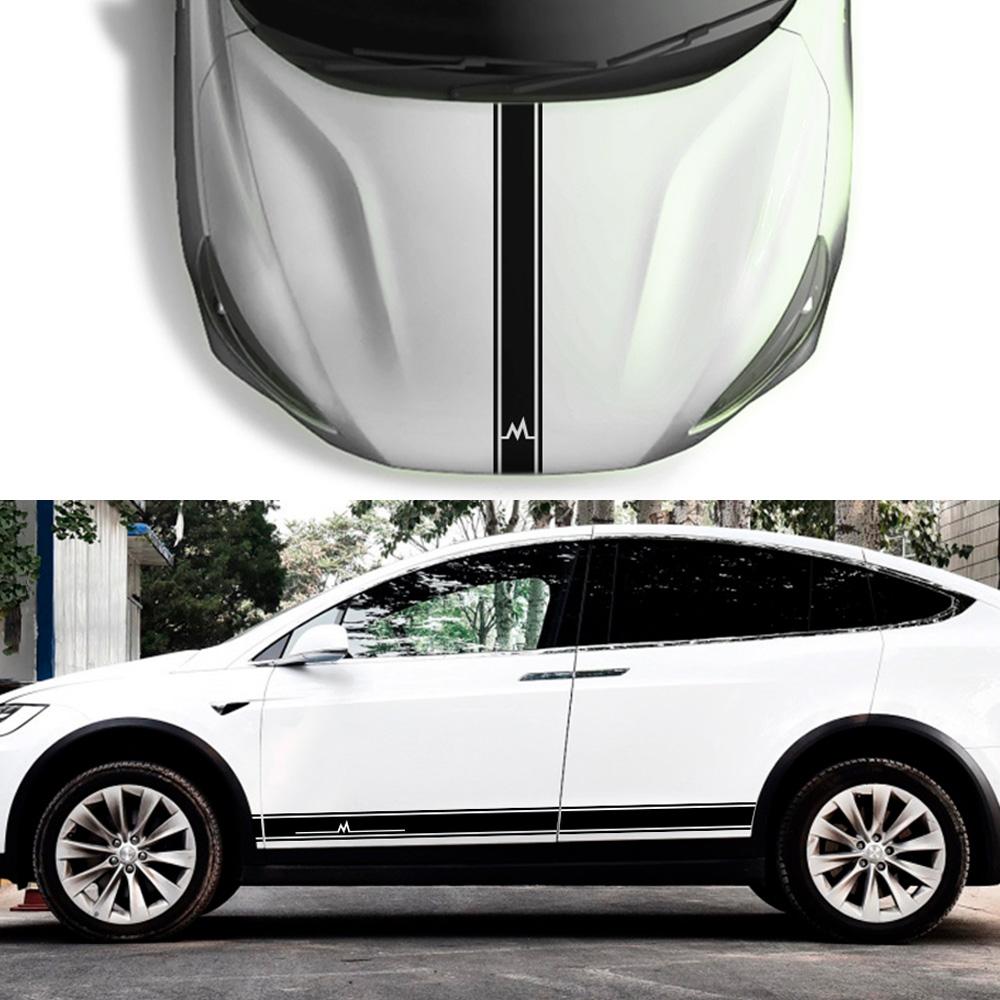 3-teilige Autotür-Seitenschweller-Aufkleber für Tesla Modell 3 SXY, Tuning-Zubehör, Grafiken, Blitz, Vinyl, Motorhaube, Motorabdeckung