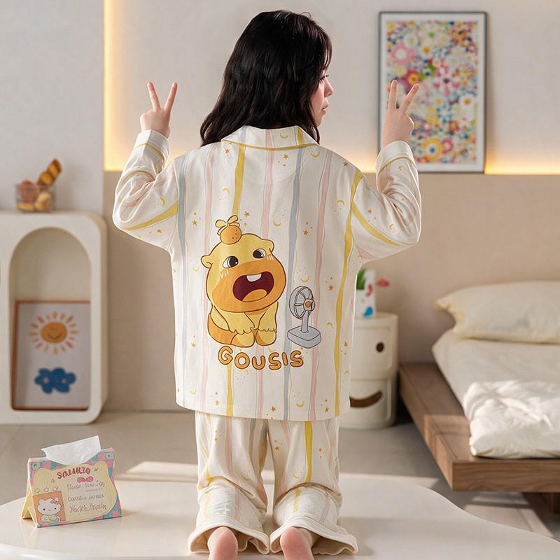 Girls Cotton Pajama Set Long Sleeve 2026 Cartoon Print Home Wear Ages 8 Comfortable Sleepwear