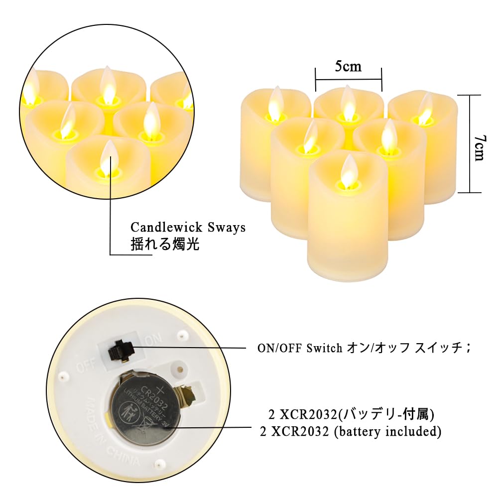 JHY DESIGN LED Candle Lights, 5x10cm, Battery Operated, Realistic Flickering Flame, Candle Lantern, Relaxing Light, Halloween, Christmas, Gift, Indoor