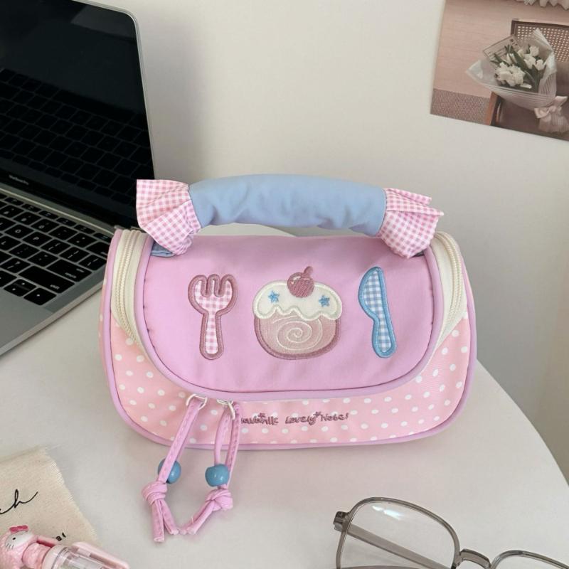 Macaron Color Collision Pencil Case High Aesthetic Value Cute Stationery Box Student Portable Pencil Case Large Capacity Makeup Bag Storage Bag