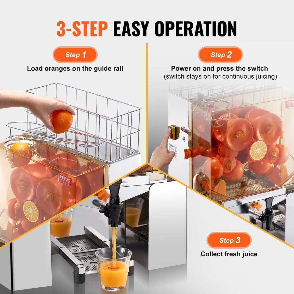 Commercial Orange Juicer Machine 120W Juice Squeezer Extractor Water Tap