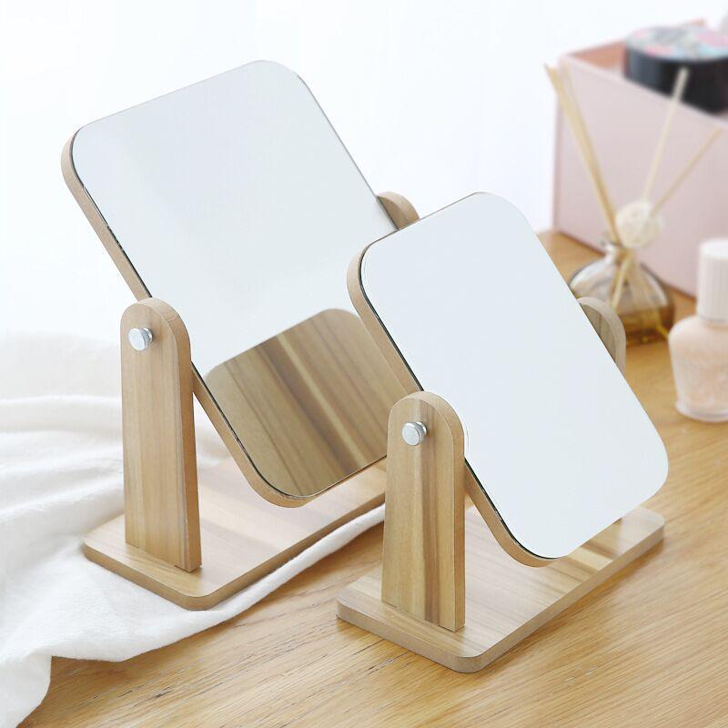 Foldable Wooden Desktop Makeup Mirror, Single-Sided Vanity Mirror for Women, Portable for Dorms, Available in Large & Small Sizes.