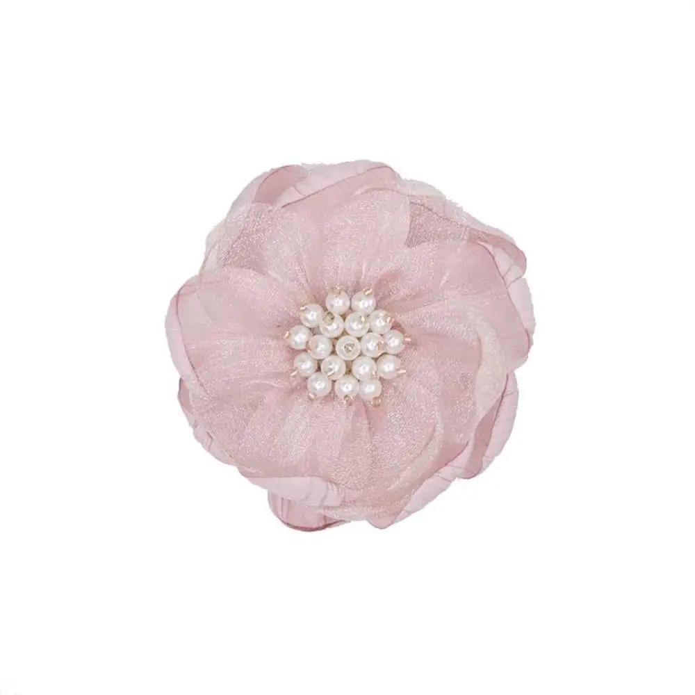 5Pcs Sewing Fabric 3D Chiffon Flower Beads Center DIY Artificial Flower Shoes Decor Hairpin DIY Sewing Applique