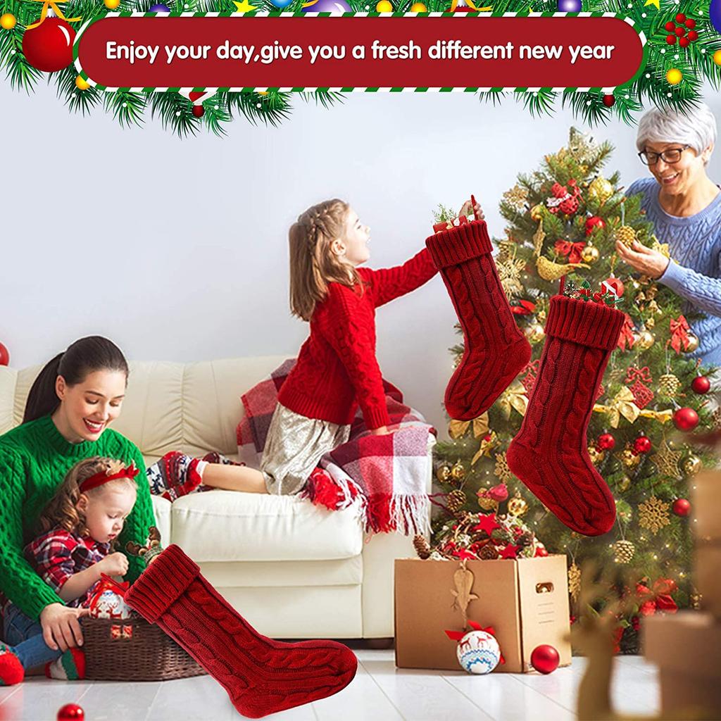 Christmas Stockings Knitted Xmas Stockings 18 Inches Double-Sided Fireplace Hanging Stockings For Family Christmas Decoration