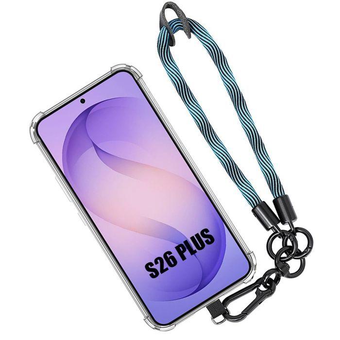 Coque pour Samsung Galaxy S26 Plus, Silicone Transparent Antichoc avec Bracelet Bleu