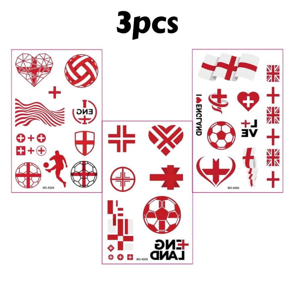 3pcs Football Temporary Tattoo Sticker Flag Team Transfer Stickers for Arm Face Decals Sports Matches Party Decor Fake Tattoos