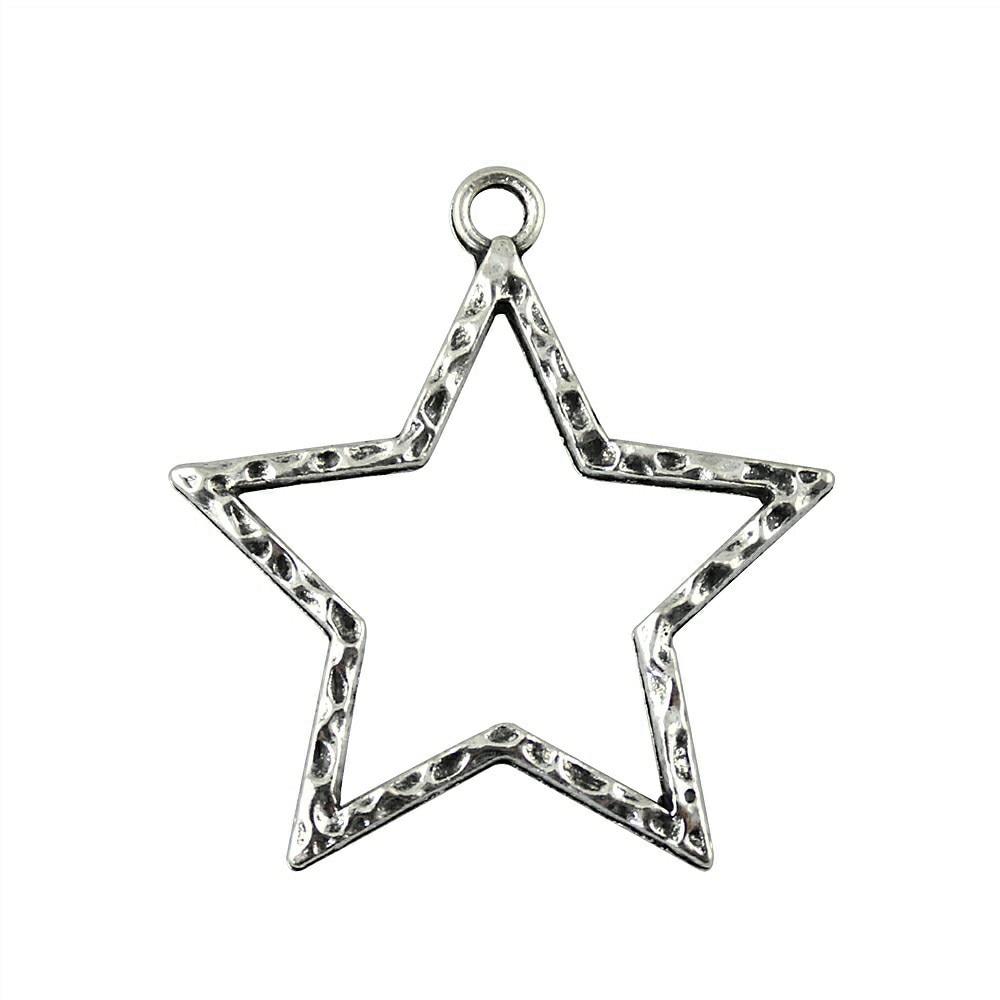 

5шт Большая полая звезда Шармы Шармы Античное серебро Цвет Цинковый сплав 37X35mm