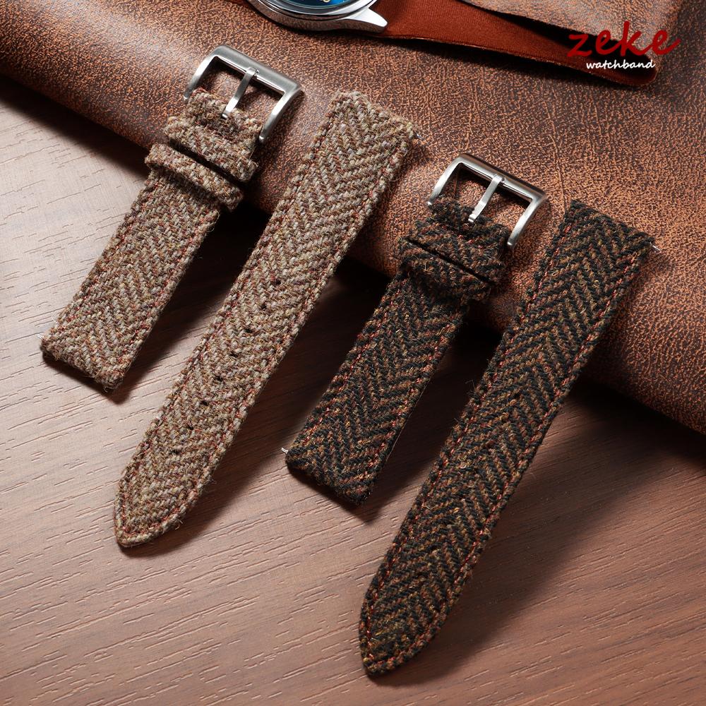 18mm 20mm 22mm Smartwatch Watch Band Quick Release Weave Bracelet for Omega for Seiko Vintage Genuine Cowhide Tweed Nylon Strap