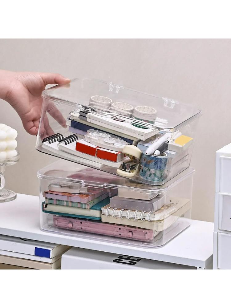 Plastic Storage Box, Covered Storage Box, Flip Top Desktop Storage Container, Office Supplies, Stationery, Cosmetics Storage