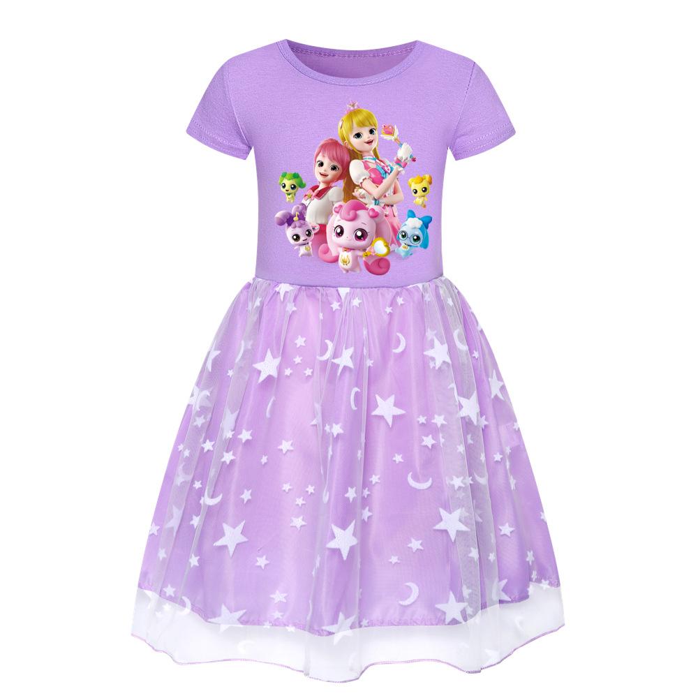 Girls' mesh star short-sleeved dress
