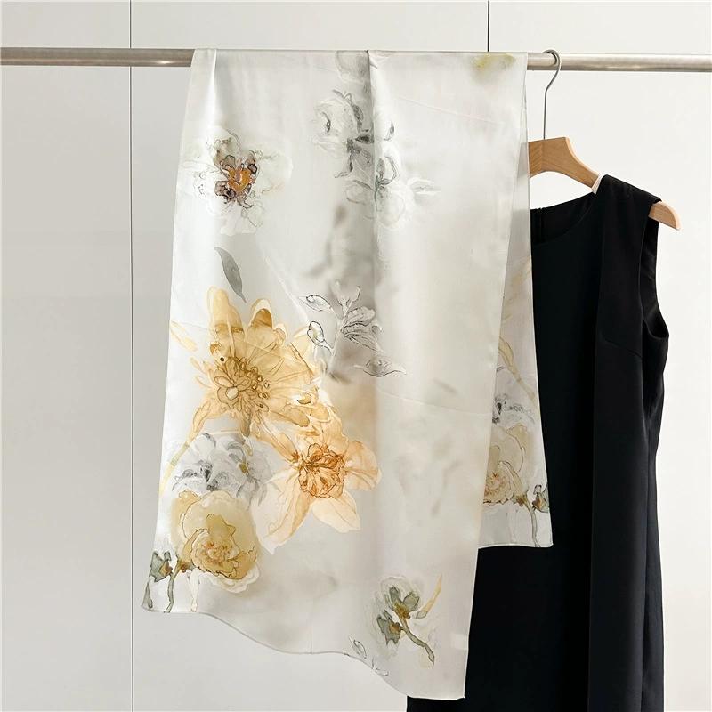 Graceful 100% Pure Silk Scarf Women Elegant Mulberry Silk Floral Neckerchief Scarves Shawls