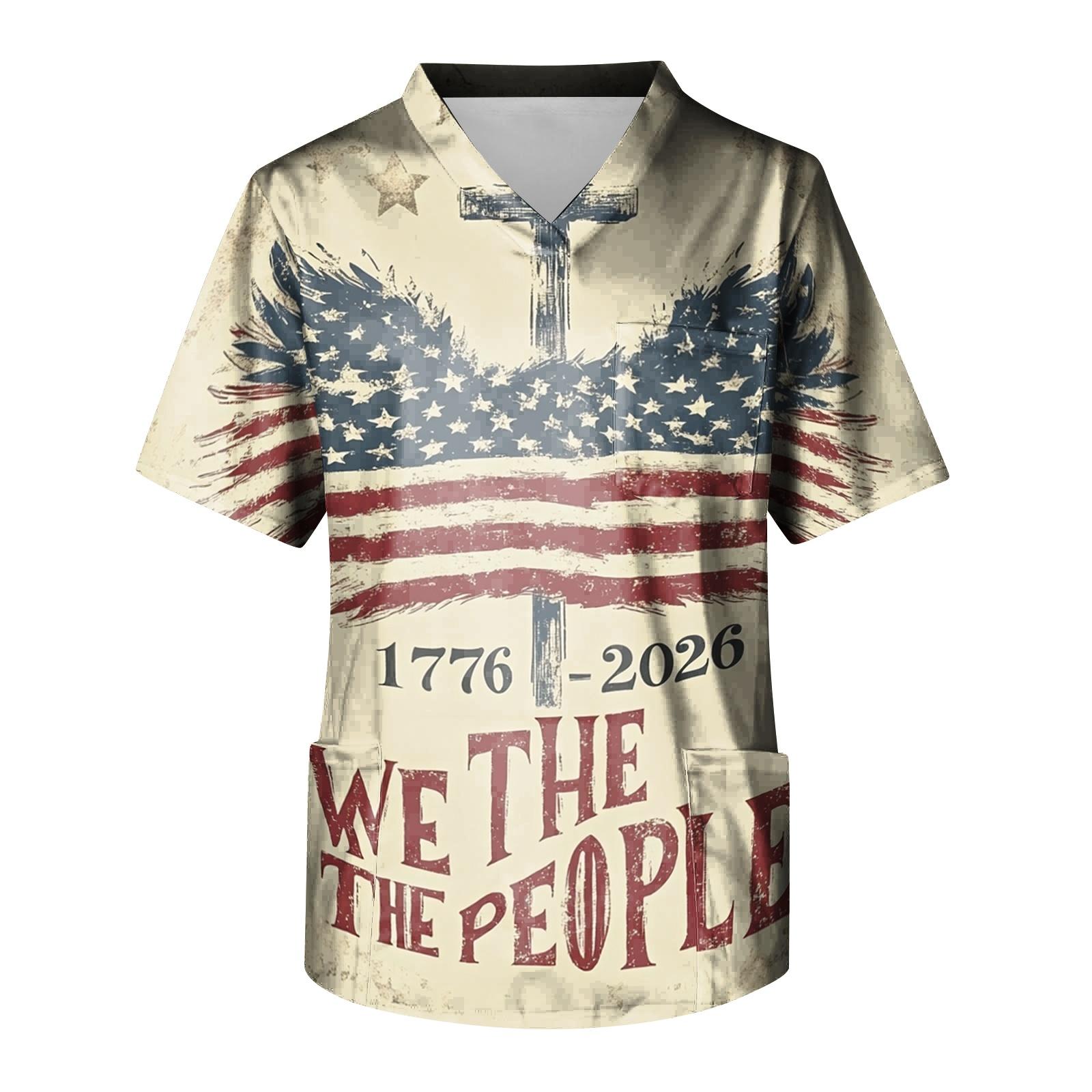 

Men s Independence Day Print Medical Scrub Top V Neck Tie Pocket Comfortable Fit Daily Workwear for Healthcare Professionals XL