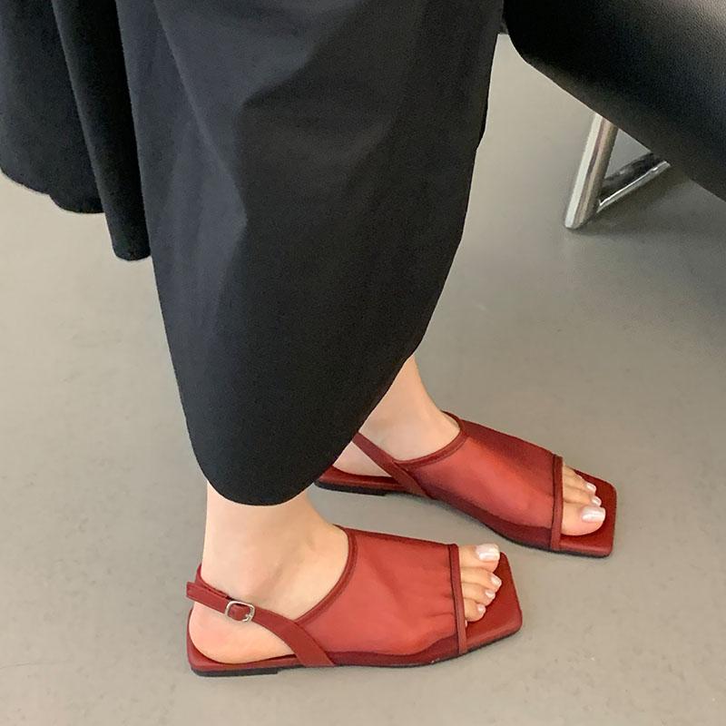 Fashion Fashion Shallow Women Flats With Shoes Sandals Luxury Female Mesh Breathable Footwear Ladies Flats Sandals Shoes Summer Spring