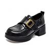 Damen Herbst und Winter Square Buckle Dicksohlige Einzelne Schuhe Wasserdicht Tisch Dickabsatz College-Stil Kleine Lederschuhe