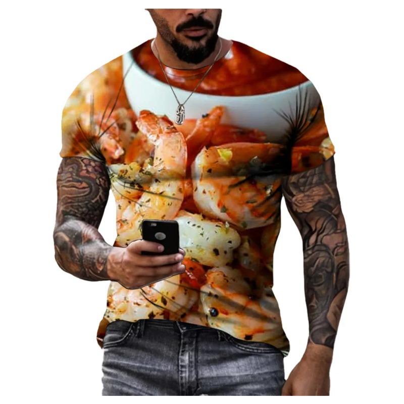 Summer Round Neck 3D Food Pattern Print Top Fashionable Casual Hip Hop Short Sleeved Men's T-shirts